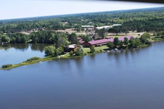 ariel view of the river next to the restaurant