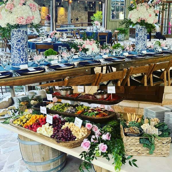 Chinoiserie, pink roses and lots of love. Bubble Bar, Bourbon and Cigar Bar: it was an epic celebration. #weddingcatering #comforttx #hillcountrywedding #hillcountrycatering #fredericksburgtx #magicmoments