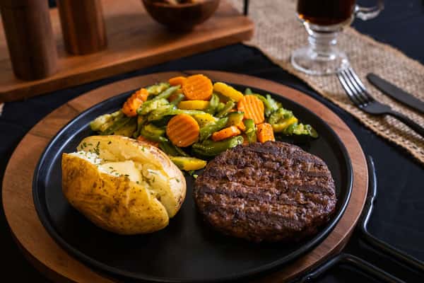 Half pound chopped beefsteak dinner with salad bar