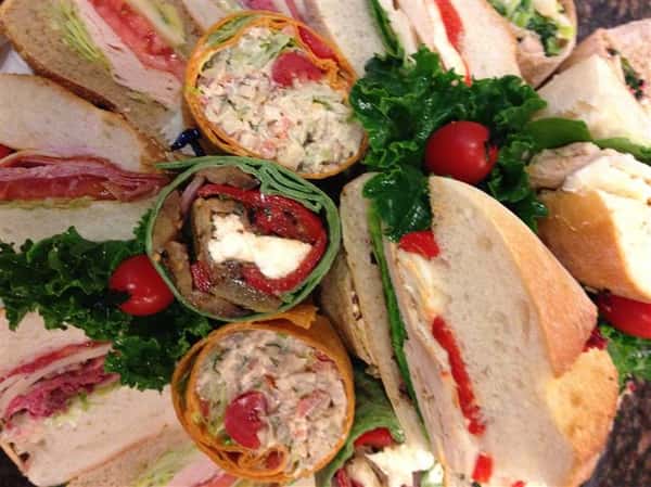 Sandwich and wraps cut in half