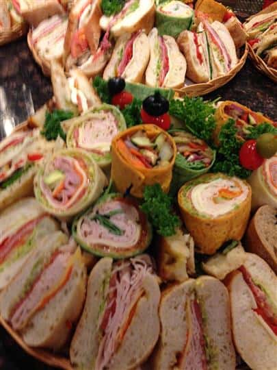 Sandwich and wraps cut in half