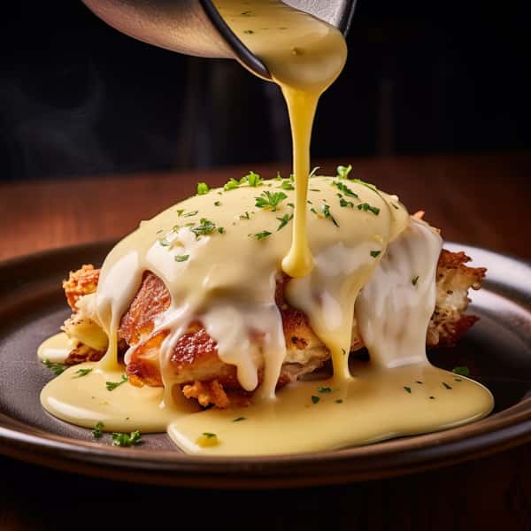 Hollandaise Chicken Cordon Blue over linguini
