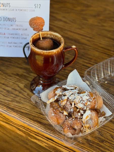hot cider with loaded donuts