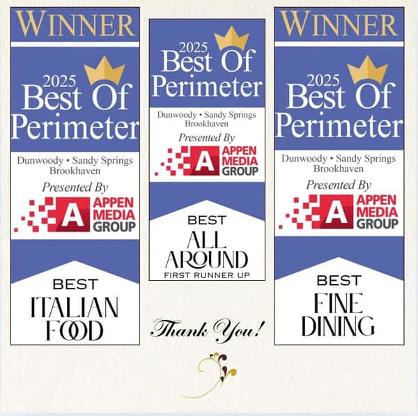 We are beyond honored and humbled to share that Carbonara Trattoria has been named:

• Best Italian Restaurant of the Perimeter 2025
• Best Fine Dining of the Perimeter 2025
• Runner-Up for Best All-Around of the Perimeter 2025

From the bottom of our hearts, thank you to our wonderful guests for your continued love and support—you are the reason we do what we do.

A heartfelt thank you to The Dunwoody Crier and The Appen Media Group for the opportunity and recognition.

Here’s to tradition, community, and many more beautiful evenings shared around the table.

Grazie mille!

#CarbonaraTrattoria #PerimeterBest2025 #ItalianDining #FineDining #Grazie #DunwoodyEats #AwardWinningCuisine #HeartOfThePerimeter #thankyou