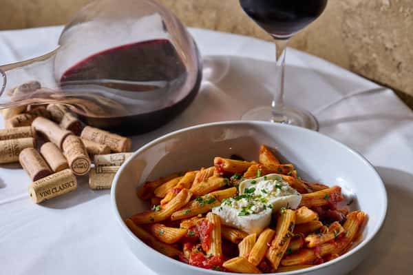 pasta and wine