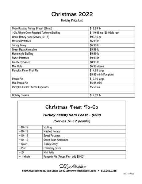 Christmas Price List