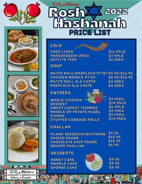 Rosh Hashana Price List D.Z. Akin's Restaurant