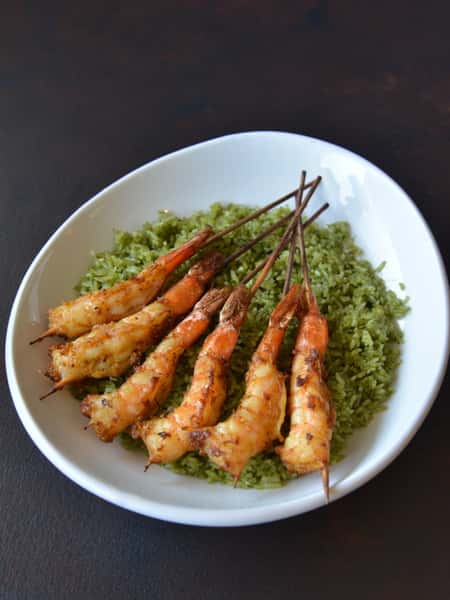 Spicy Thai Basil Rice with Grilled Shrim