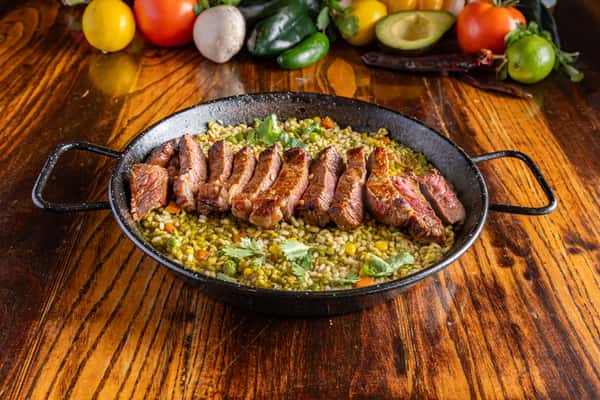 arroz verde con ribeye