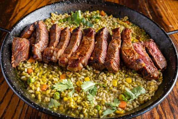 arroz verde con ribeye