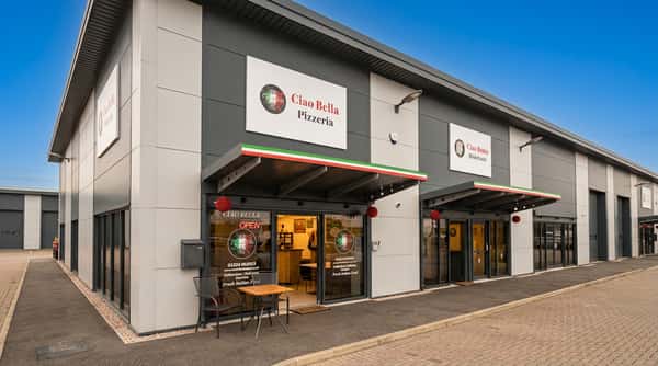 Front entrance of Ciao Bella Pizzeria and Italian takeaway in Westhill, Aberdeenshire
