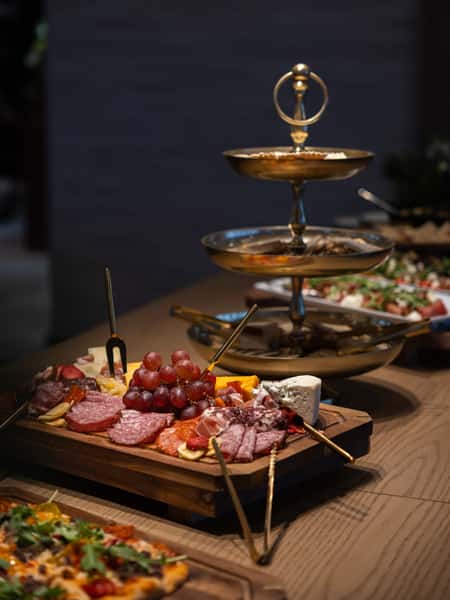 charcuterie board and tower