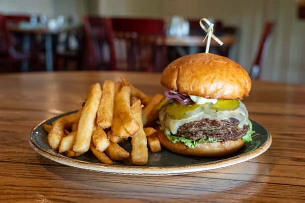 smash burger with fries