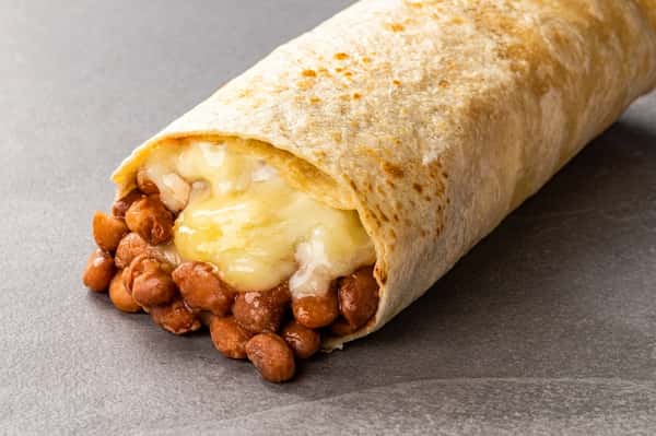 Bean and melted cheese burrito wrapped in a warm flour tortilla