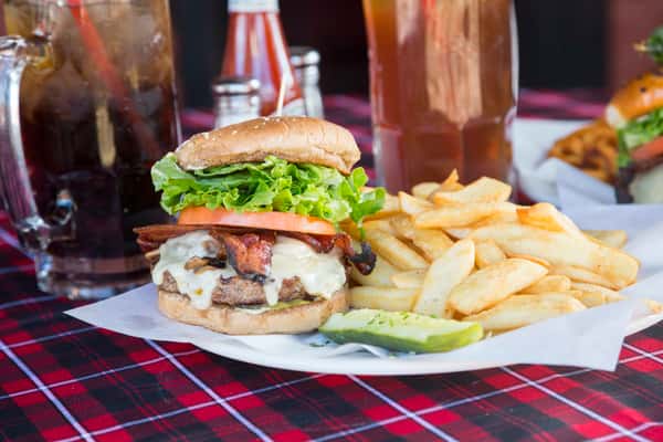 Hamburger with a side of fries
