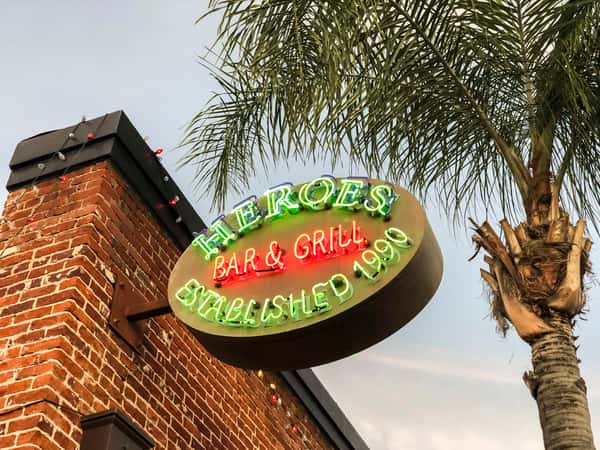 Heroes Bar & Grill Neon Sign Established 1990