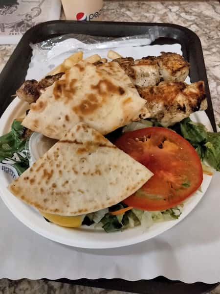 kabob and salad with pita