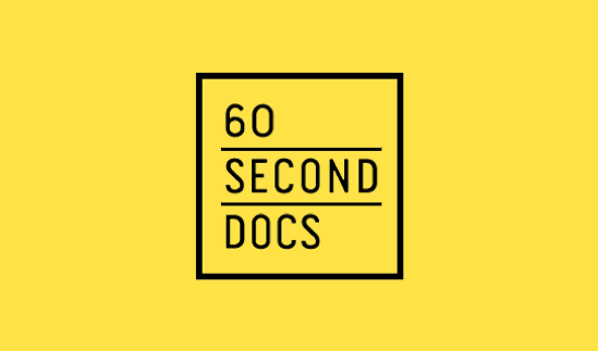 60 second docs logo yellow background with black print