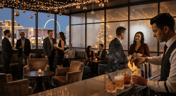 Image showing group of people in front of an exclusive looking bar