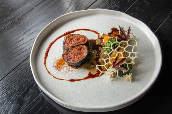 food on round plate