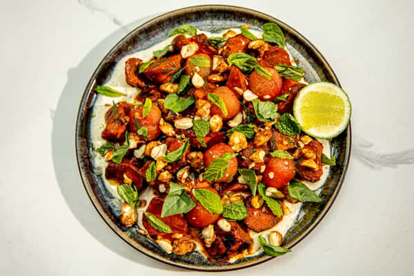 roasted-vegetable-platter-creamy-sauce-herbs
