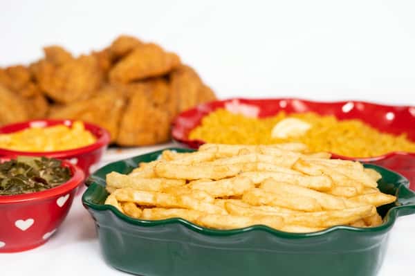 # 73. 2 Pieces Whiting, 4 Pieces Medium Shrimps, Rice or French Fries & Can Soda