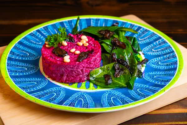 Red Beet Salad with Prunes and Pine Nuts
