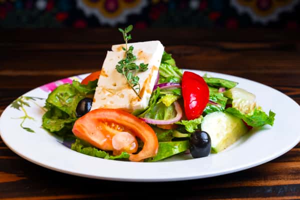 Greek salad with feta Cheese and Basil