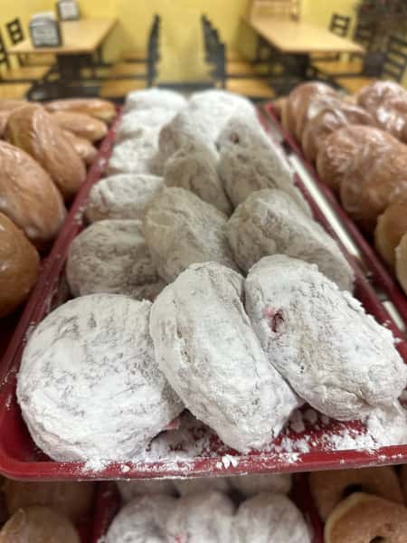 Strawberry filled powder donut