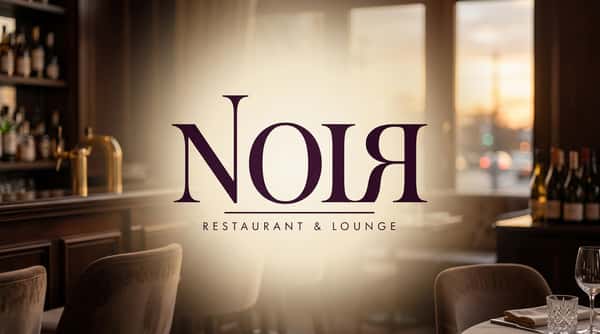 Dark purple NOLA logo with "RESTAURANT & LOUNGE" text below it, on a light beige background.