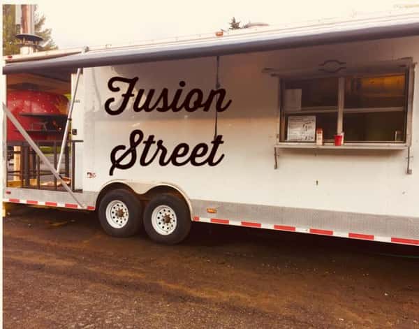 Food truck with pizza oven with Fusion Street Label on side