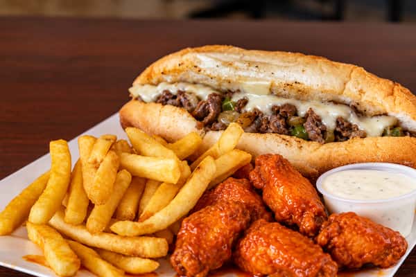 Philly Cheese Steak & 5 PC Wings Combo