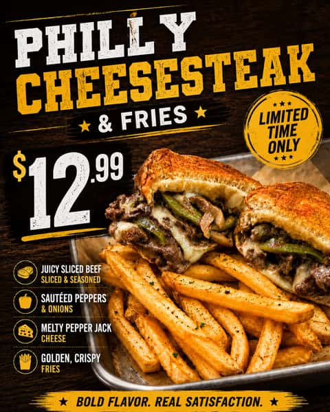 Philly Cheese Steak w/ Choice of Side (Limited Time Deal!)