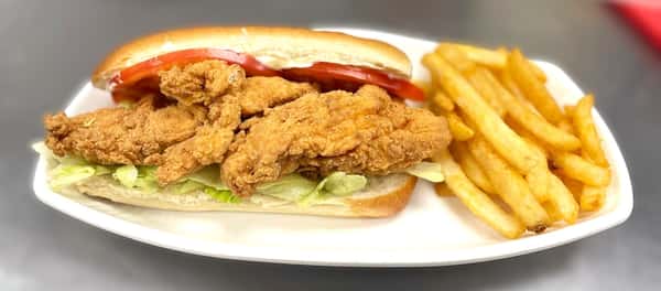 Crispy Chicken Po' Boy w/ Fries & Coleslaw (L)