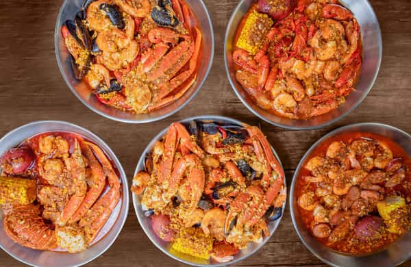Variety of seafood entrees available at Lobster Eats