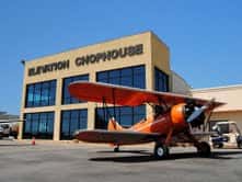 airplane outside of restaurant
