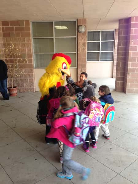 Chuck the Chicken with students