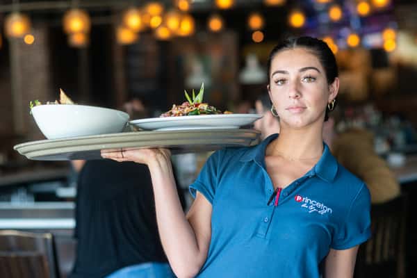 Server with tray of food