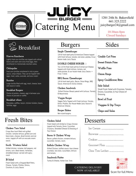 catering menu with categories