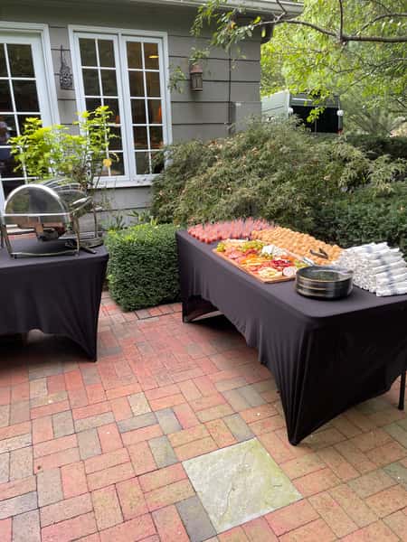 catering table with assortment of foods