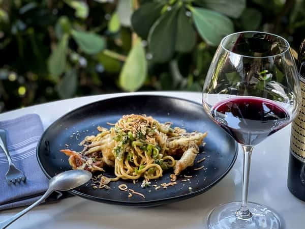 pasta and wine