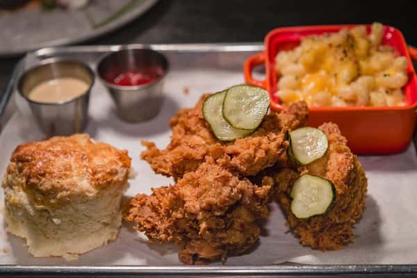 fried chicken and biscuit