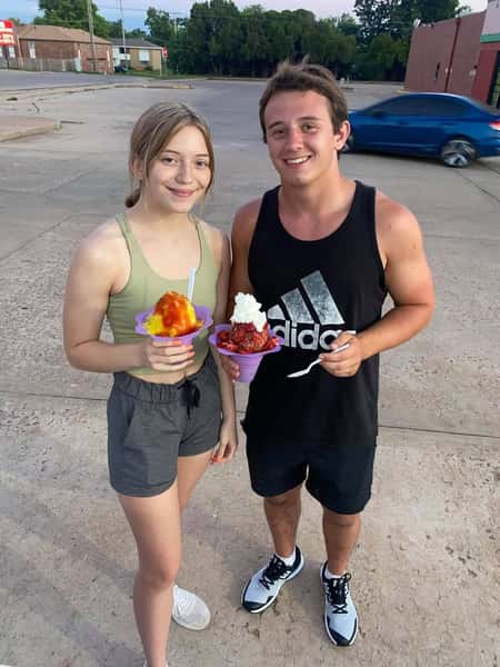 young couple with shaved ice