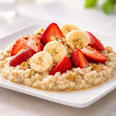 Oatmeal - topped with banana, strawberry & honey