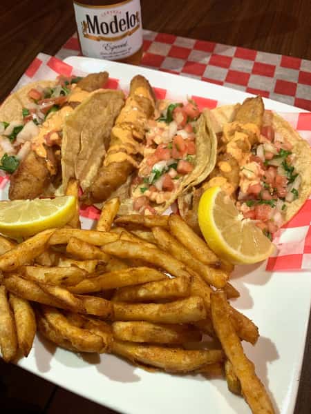 fries and fish tacos