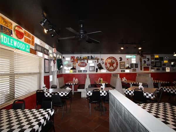 Dining area with fan hanging overhead