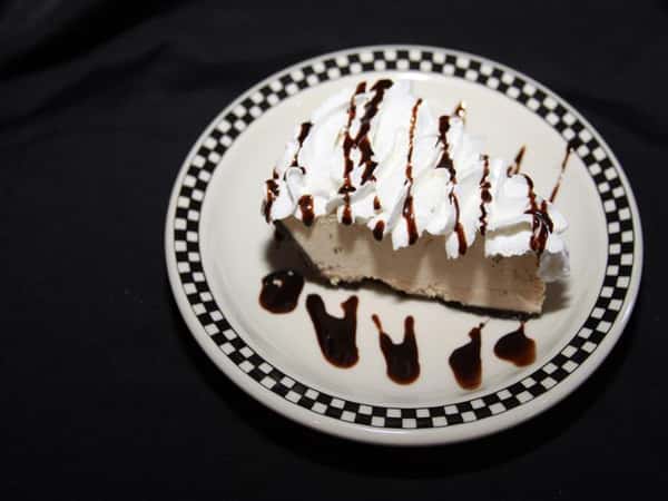 Cake with chocolate syrup