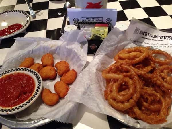Chicken nuggets with a side of onion rings