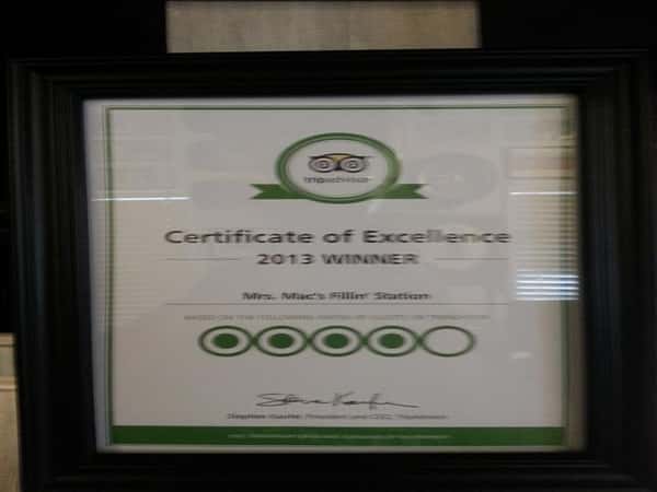 TripAdvisor Certificate of Excellence