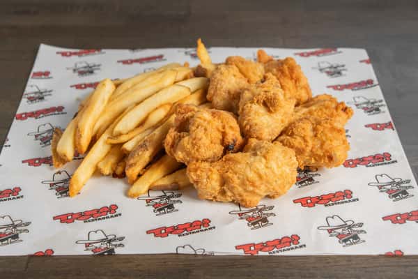 Texas Tom's mild crispy chicken wing basket with seasoned fries